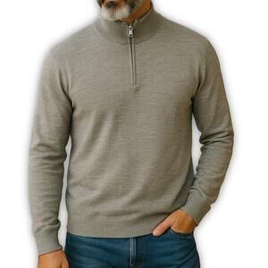 J.Crew Merino Wool Sweater Half Zip Gray Classic Fit M Heritage